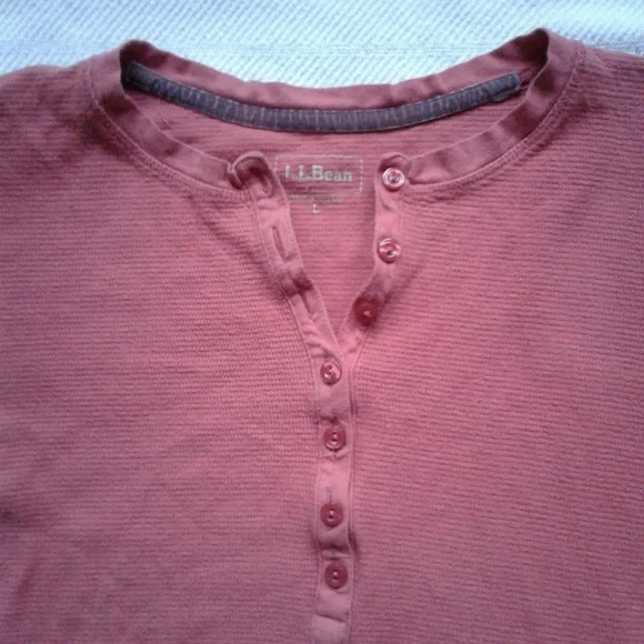 LL Bean Pink Waffle Knit Henley L - Picture 3 of 5
